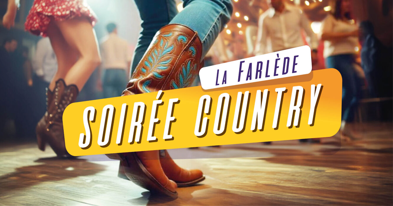 "Affiche pour une soirée country à La Farlède avec des danseurs en bottes de cowboy."
