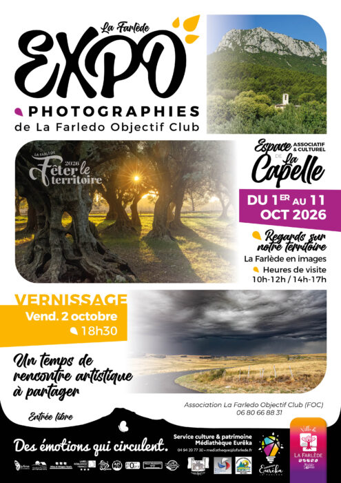 Affiche de l’exposition photographique « Expo Photographies » de La Farledo Objectif Club, consacrée aux paysages et au territoire de La Farlède.