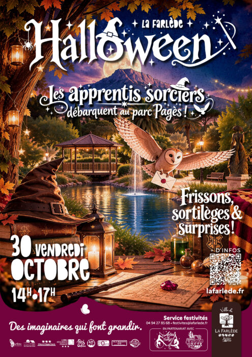Affiche Halloween à La Farlède : les apprentis sorciers débarquent au parc Pagès le vendredi 30 octobre, de 14 h à 17 h.