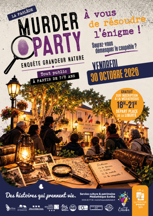Affiche de la Murder Party « Enquête grandeur nature » à La Farlède, le vendredi 30 octobre 2026.